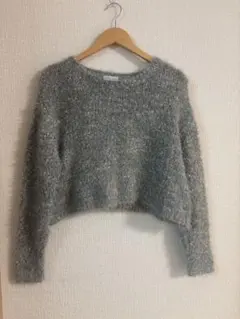 earth music&ecology グレー クロップドニットセーター#M