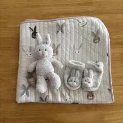 【ジェラートピケ】うさぎ柄ブランケット・靴下・ぬいぐるみセット
