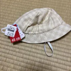 ベビー　帽子 耳付き チェック柄 46cm