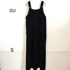 GU ジーユー サロペットワイドパンツ S 無地 シンプル ロング ブラック 夏