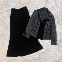 【LEILIAN】レリアン ベロア切り替えセットアップ スカートスーツ 黒 9号