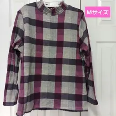 レディース　シャツ　セーター　防寒シャツ　Mサイズ　紫　グレー　チェック