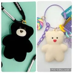 じゃらじゃらキーホルダー　と　緑　クマ　ガチャセット売り　mojojojo じゃらじゃらキーホルダー と 黒 クマ ガチャセット売り mojojojo