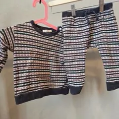 ネイビー系花柄ストライプベビー服セット