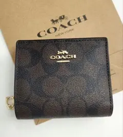 【新品同様】コーチ シグネチャー スナップ 折財布 ダークブラウン