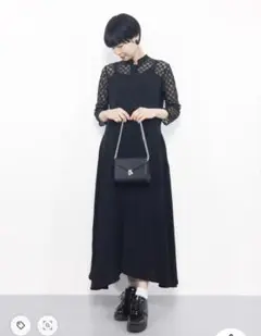メルロー レース切り替え　チャイナワンピース　ブラック