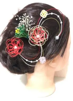 髪飾り成人式　レッド系✧波飾り水引6点　振袖　和装　前撮り　結婚式　卒業式　袴