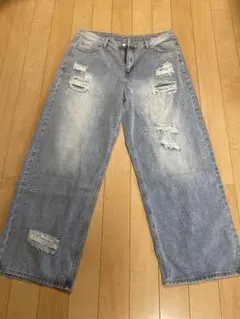 ダメージ加工 リラックスフィット デニムパンツ XL
