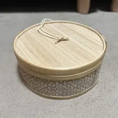 竹製円形バスケット 蓋付き小物入れ