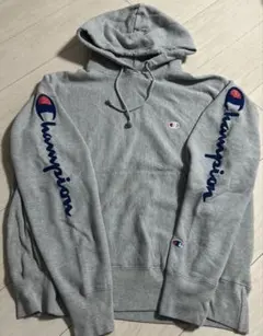 古着　Champion リバースウィーブ パーカー 両袖ロゴ グレー 刺繍