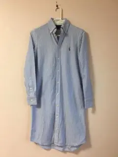【極美品／現行QRコード】ポロバイラルフローレン バンドカラーシャツワンピース 極美品／現行QRコード】ポロバイラルフローレン バンドカラーシャツ