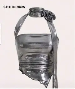 SHEIN ハンカチヘムメタリックホルダーチューブトップ バラ(M)