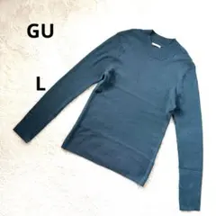 GU　ジーユー　ハイネックリブニット　長袖セーター グリーン　L カットソー