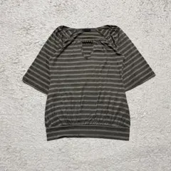 スキッパートップス(M)ボーダー チャーム　ハーフ袖　大人カジュアル　Tシャツ