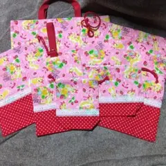 フルーツ柄トートバッグと小物入れ★6点セット　入園バック　ハンドメイド