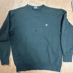 Champion ダークグリーン クルーネックスウェット しみありです