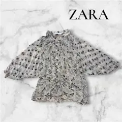 ZARA WOMAN 長袖ブラウス 花柄 ベージュ M 冷房対策　UV防止のサムネイル
