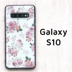 GalaxyS10ケース カバー 白 ローズ 花柄のサムネイル