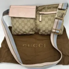 GUCCI GGキャンバス シェリーライン ウエストバッグ レザー　ピンク