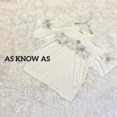アズノゥアズ　半袖Tシャツ　カットソー　花柄刺繍　白　かわいい　デザイントップス
