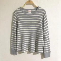 Healthknit ワッフル　サーマル　ボーダー　長袖カットソー　Tシャツ