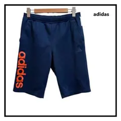 ★【adidas】ハーフパンツ　ショートパンツ　ネイビー　オレンジロゴ　160㎝