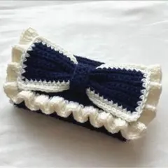 【 ネコ様 専用商品】ハンドメイド 編み物 ポーチ ペンケース リボン