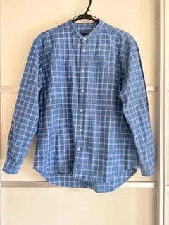 無印良品　メンズ　スタンドカラー　長袖シャツ　ブルーチェック