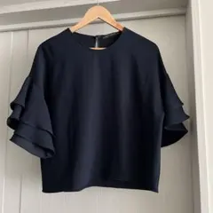ZARA WOMAN ネイビー フリル袖 シャツ