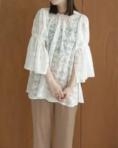AM360601 sheer jacquard 2way blouse
