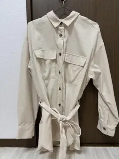 ベージュ シャツジャケット ウエストリボン付きのサムネイル