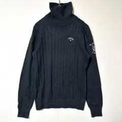 キャロウェイ タートルネックニット M 黒 リブ編み 刺繍ロゴ ゴルフ iy