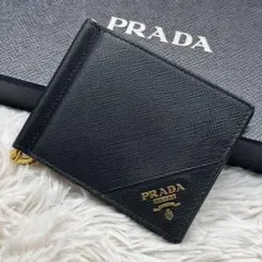 美品✨プラダ マネークリップ サフィアーノ メタルロゴ 折り財布 RFID 黒