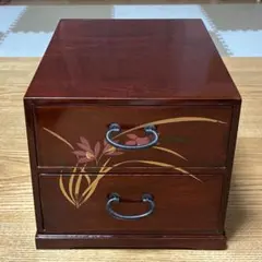 木製・花模様　引き出し2段式　小物入れ