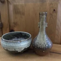 花器2点 ミニ水盤 信楽焼 八山 一輪挿し 卓上花器 (^^)