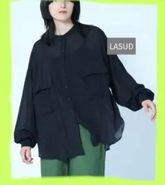 LASUD ヤマダヤ　フラップポケットコットンブラウス 黒