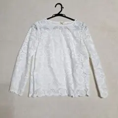 【クリーニング済】TRANS WORK ホワイト レース 長袖 トップス