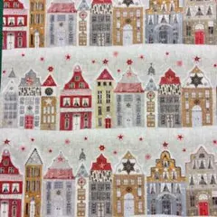 【ハギレ】acufactumプリント生地38cm×25cm「クリスマスハウス」