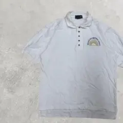 【刺繍ロゴ】ホワイトポロシャツ半袖6ボタン　ストリート 古着MIX　レトロ