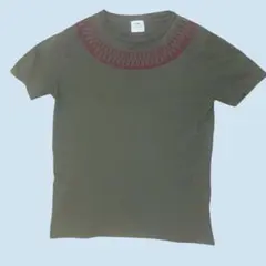 刺繍付きオリーブクルーネックTシャツ　S sizeのサムネイル