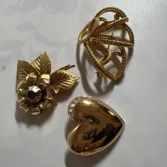 ビンテージゴールドブローチ3点セット