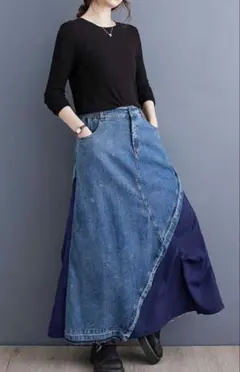 大きいサイズ レディース デニム　スカート　ロング　春 秋　夏　ロングスカート