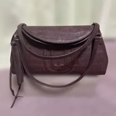 ungaro クロコ型押し ハンドバッグ ダークブラウン