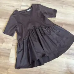 【美品】オペークドットクリップ ペプラムドッキングカットソー ブラウン　38 M