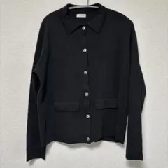 ポロニット　ブラック　襟付き　ニット　レディース　L