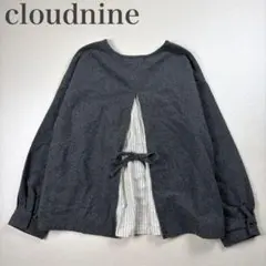 クラウドナイン 美品 異素材切替 バックレースアップ リネン切替 ウールブラウス
