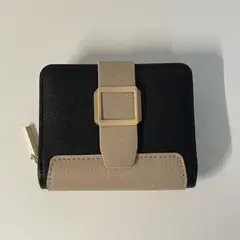 新品未使用 レディース用2つ折り財布　ベージュ×ブラック　バイカラー