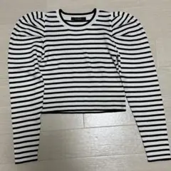 w closet パフスリーブ クロップドニット ボーダー