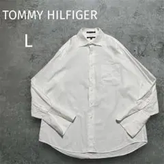 TOMMY HILFIGER 白シャツ 長袖 格子柄 L ビックシルエット