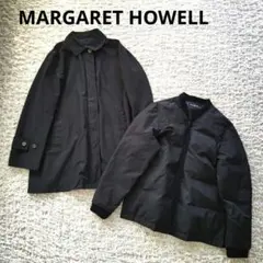 マーガレットハウエル✨ライナーダウン付ステンカラーコート ネイビー サイズⅡ ダウンライナー付きステンカラーコート ロング コットン 1 黒